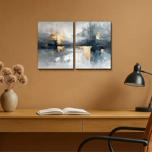 Abstract - Grijs - Goud - Modern Canvas - Meerluiken 2 luik klein -sfeer5