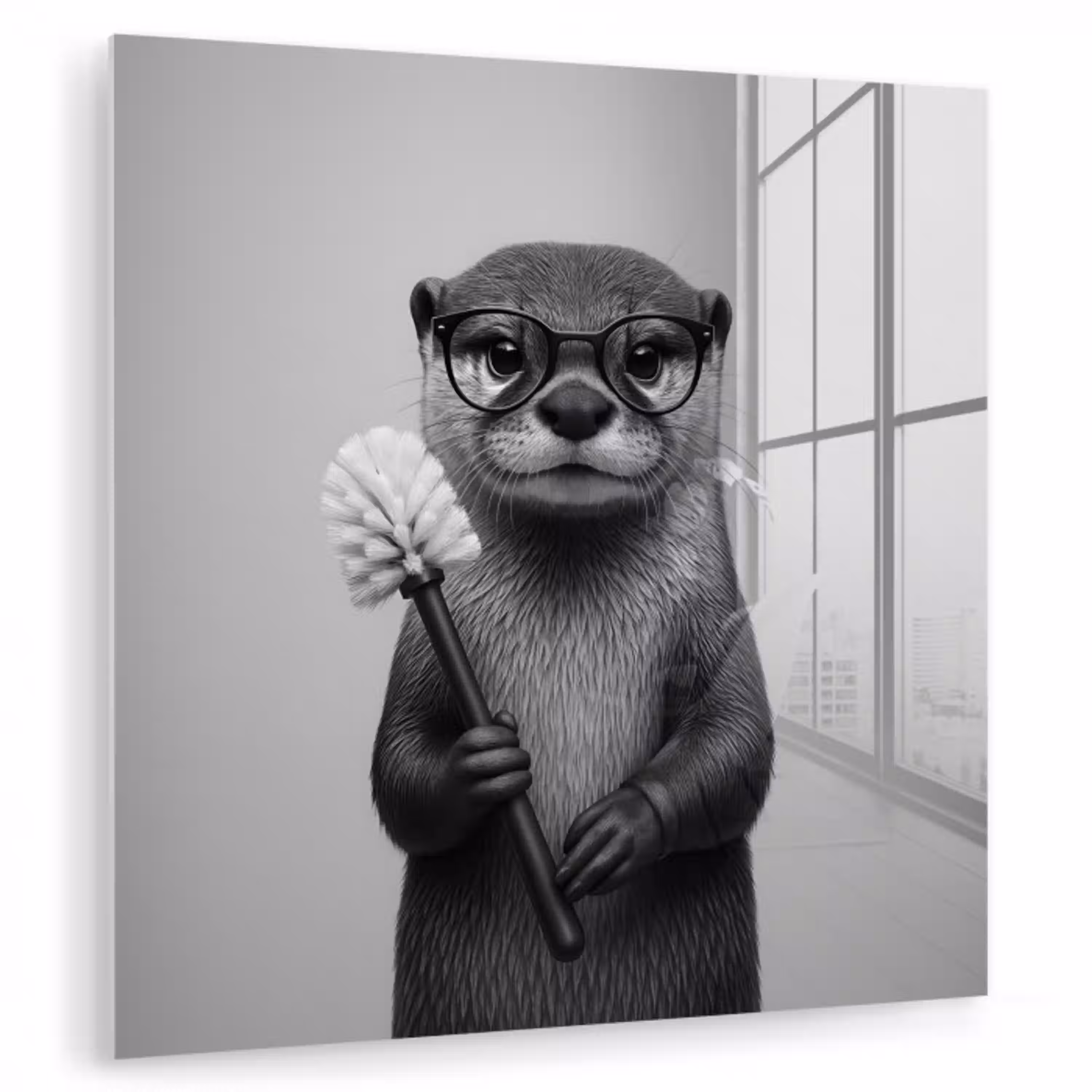 Otter - Wc-borstel - Bril - Zwart - Wit plexiglas 5mm klein -zzzproduct_nieuw