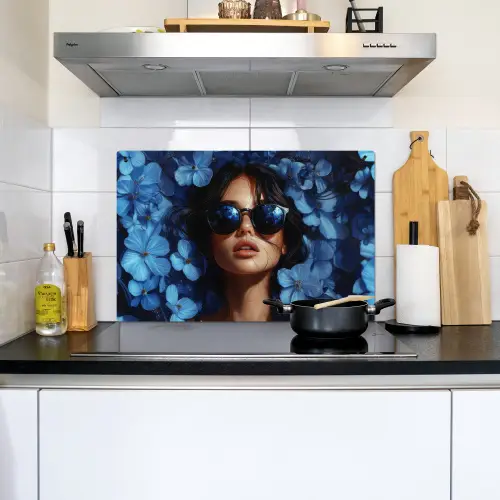 Vrouw - Blauw - Bloemen - Vlinders - Natuur Inductie beschemer met haakjes klein -sfeer2