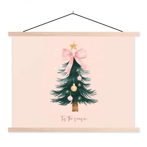 Christmas Season - Kerst - Kerstboom - Roze textielposter latten blank klein -3d