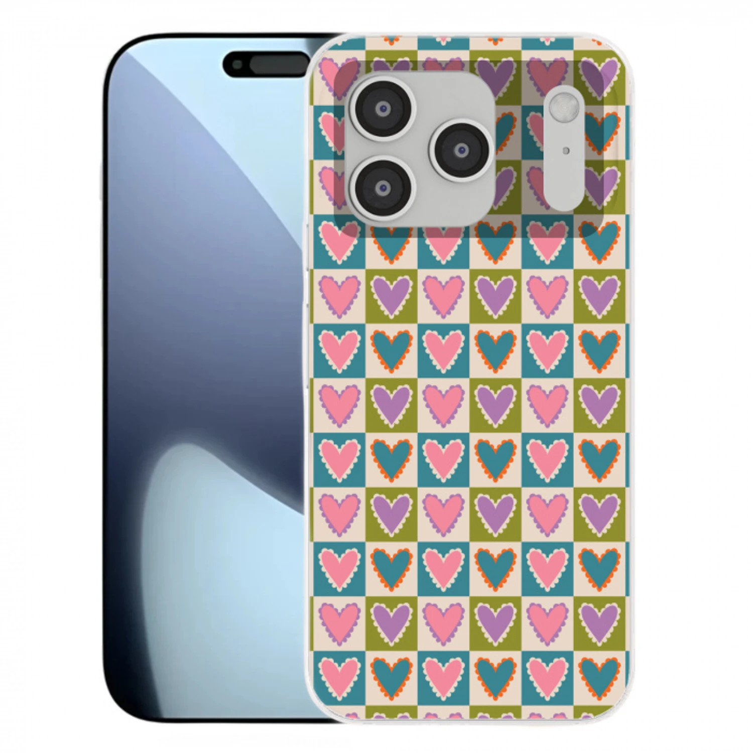 Retro - Kleuren - Patroon - Hartjes Telefoonhoesje iPhone 17 Pro klein 878 -3d