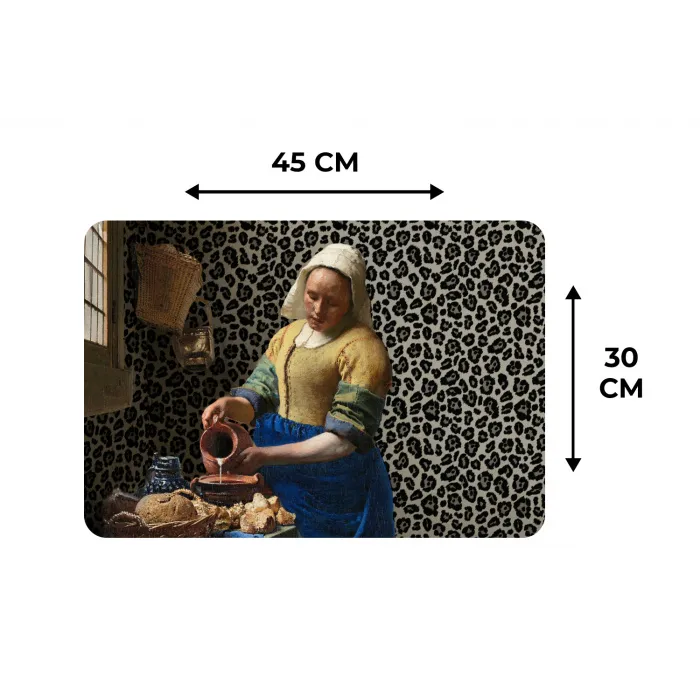 Melkmeisje - Kunst - Panterprint - Vermeer - Schilderij - Oude meesters Placemat vinyl groot -specs