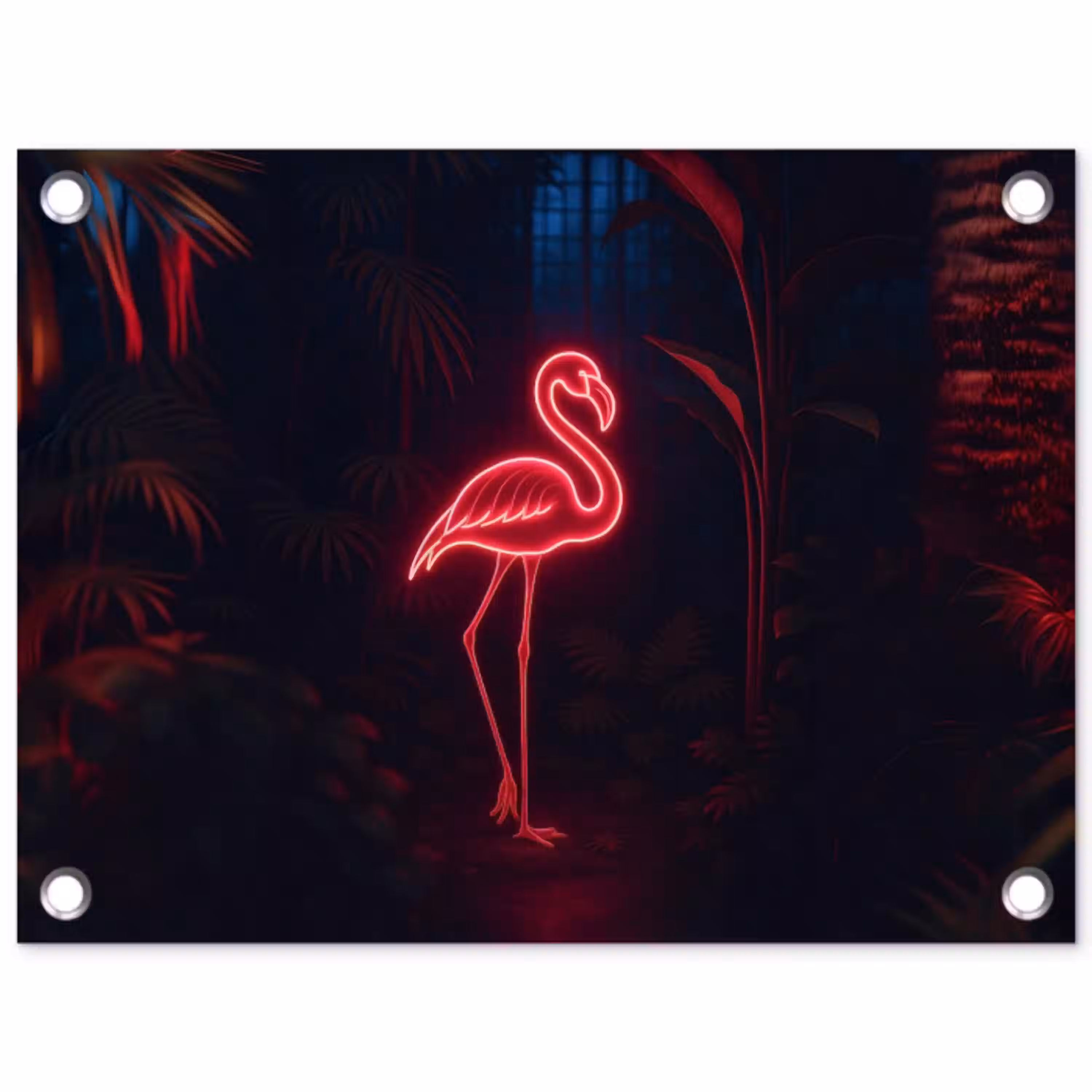 Flamingo - Roze - Neon - Licht tuinposter los doek klein -3d