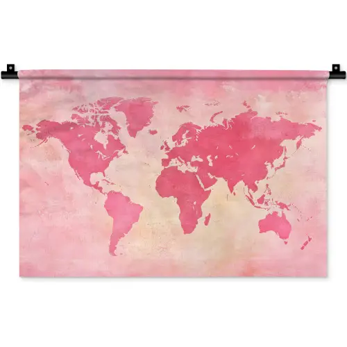 Wereldkaart - Roze - Vaag Wandkleed katoen klein -zz3d