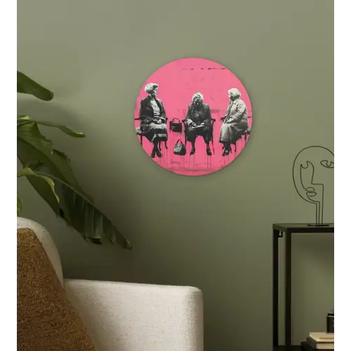 Graffiti - Vintage - Zwart - Street art - Roze - Banksy Wandcirkel kunststof plaat 5mm dik klein -sfeer3
