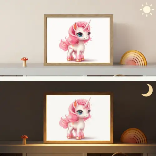 Unicorn - Meisjes - Kinderen - Eenhoorn - Roze Light Box met batterij (Wandlamp kind) middel -sfeer3_kind