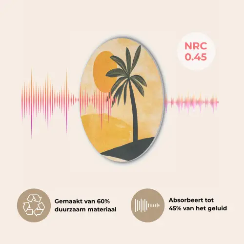 Illustratie - Palmboom - Zon - Heuvels Akoestische PET Vilt - Rond klein -USP_NL