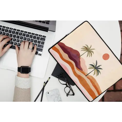 Palmbomen - Abstract - Zon - Heuvels laptophoes neopreen klein -bureau