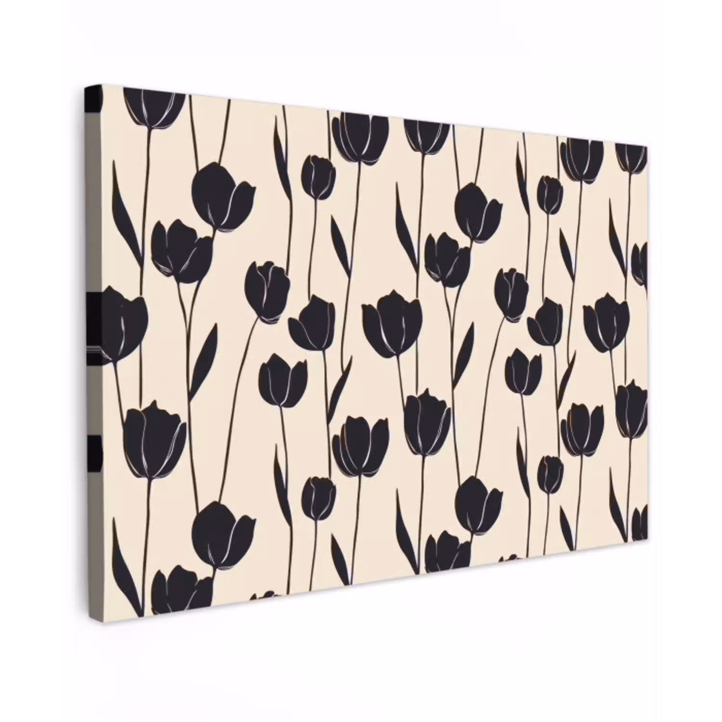 Tulpen - Patroon - Zwart canvas 2cm klein 34 -z3d