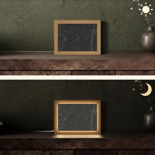 Marmer - Zwart Light Box met kabel (Tafellamp) klein -sfeer3