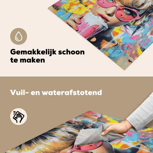 Expressief - Milkshake - Vrouw - Felle kleuren Inductie beschemer met haakjes middel -ky-schoon-nl