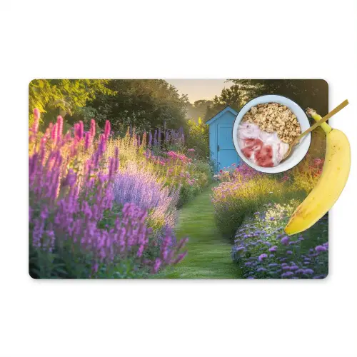 Tuinhuisje - Blauw - Bloemen Placemat vinyl groot -zzzproduct_Kitchenyeah-website