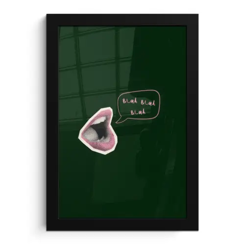 Illustratie - Mond - Donkergroen - Tekstwolkje fotolijst zwart zonder passe partout klein -3d