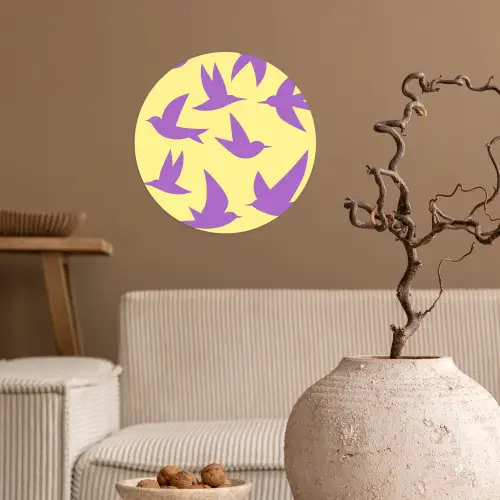 Vogels - Cirkel - Geel - Beweging Wandcirkel behangsticker klein -sfeer1