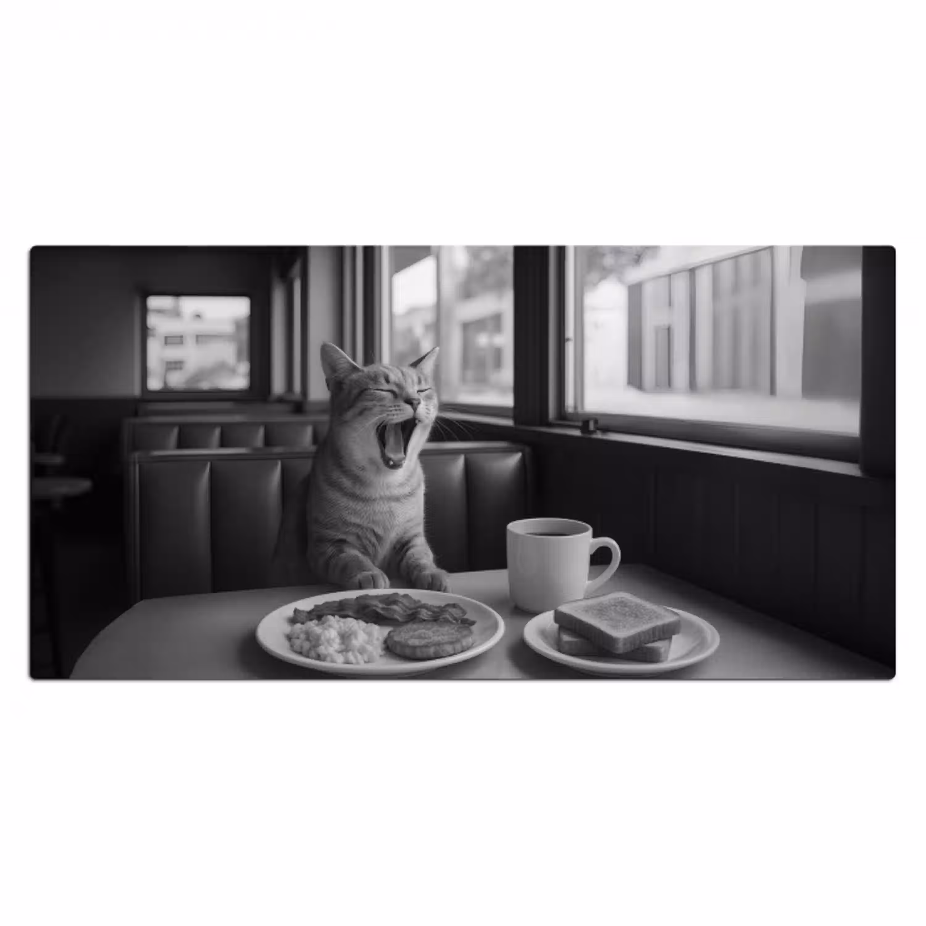 Kat - Koffie - Brood - Zwart Muismat XXL klein -3d_leeg