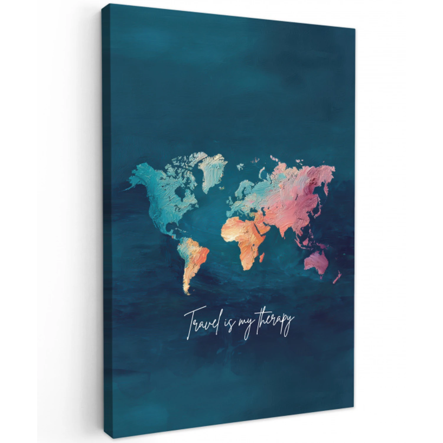 Wereldkaart - Geschilderd - Blauw - Travel Tuinposter op houten frame 2 cm dik middel -3d