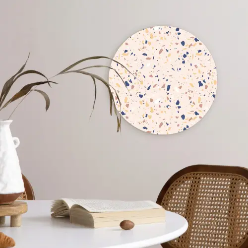 Terrazzo -  Patroon - Kleurrijk - Indigo Wandcirkel kunststof plaat 5mm dik klein 188 -sfeer4