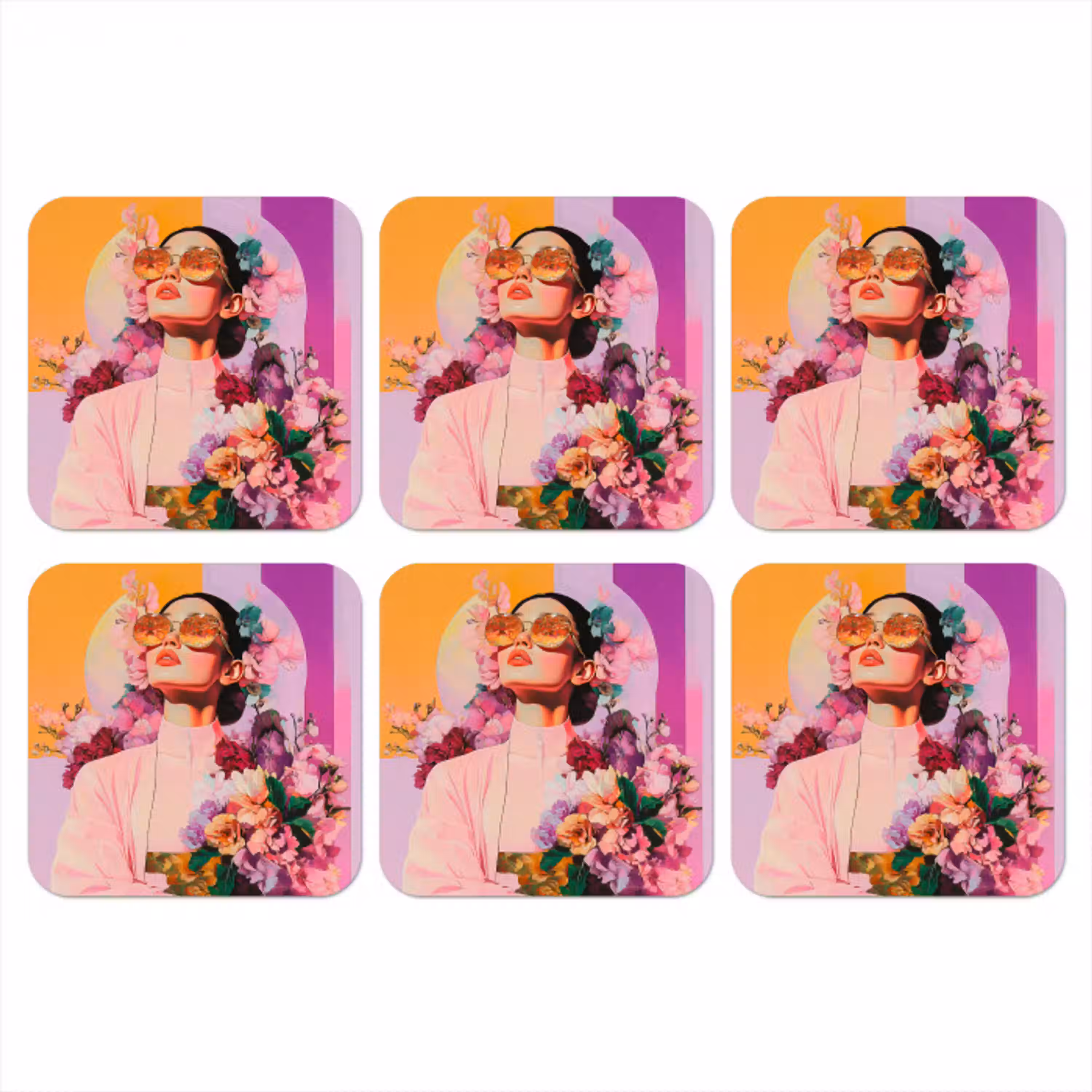 Portret - Vrouw - Abstract - Bloemen onderzetter kurk middel -3d