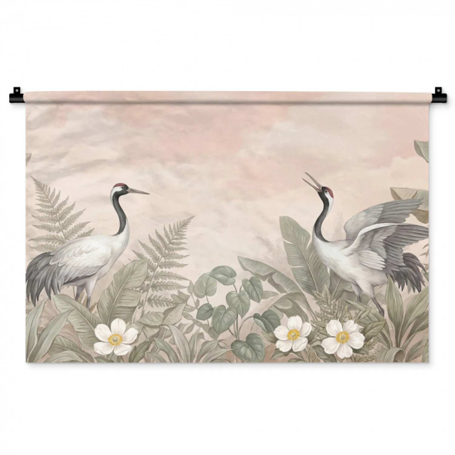 Kraanvogels - Natuur - Roze Wandkleed katoen middel -zz3d