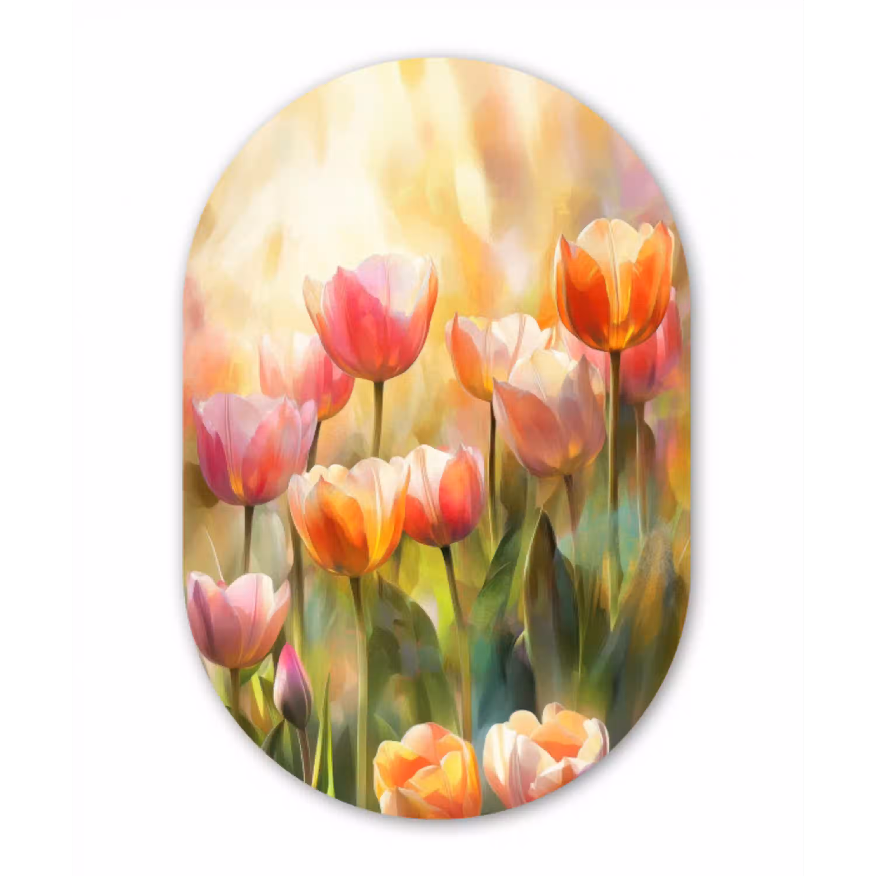 Tulpen - Sprookjesachtig - Kleurrijk Wandcirkel Ovaal Aluminium middel -3d