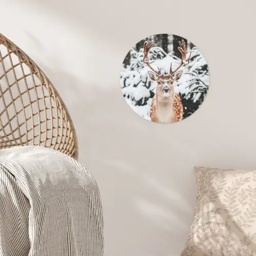 Hert - Sneeuw - Winter - Bos - Dieren Wandcirkel behangsticker klein -sfeer4