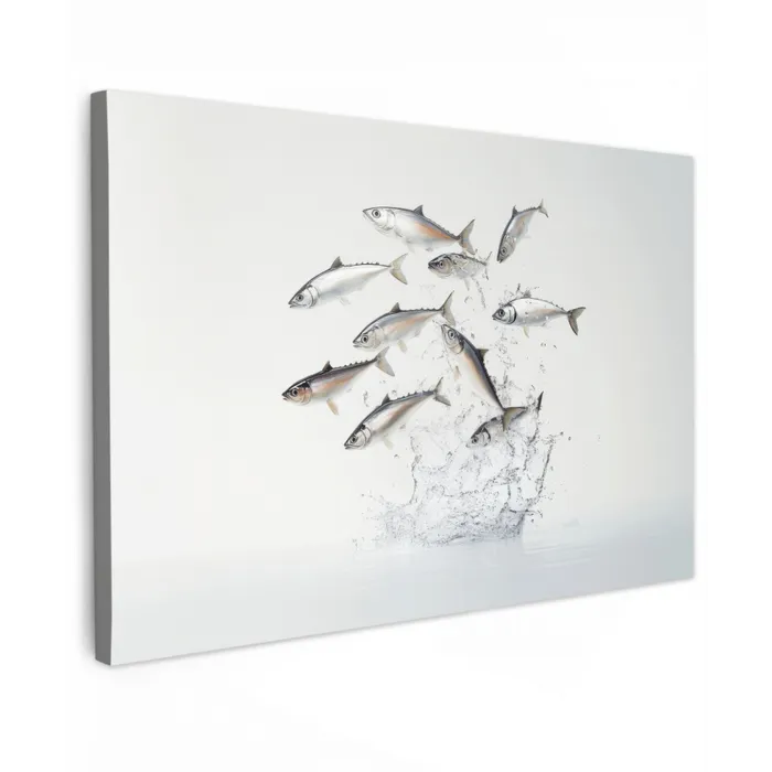 Vissen - Water - Wit Tuinposter op houten frame 2 cm dik klein -3d