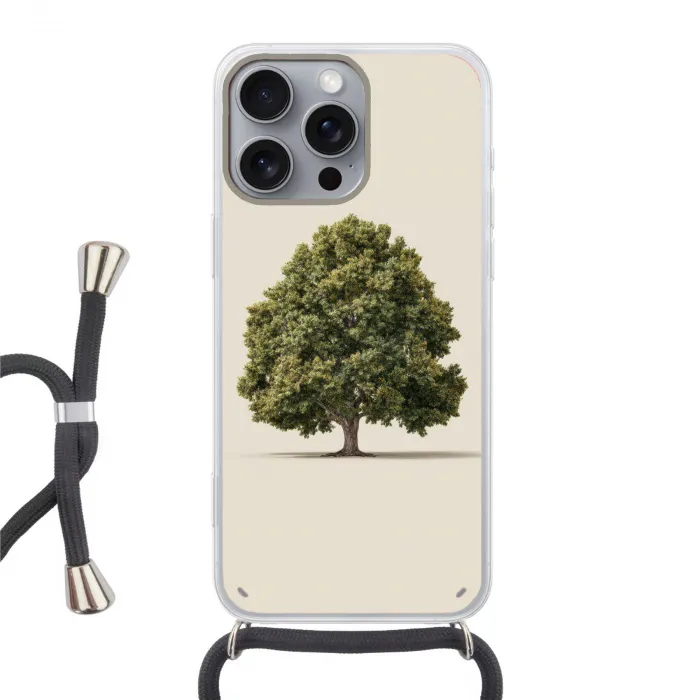 Eikenboom - Groen - Lichte achtergrond Hoesje iPhone 16 Pro Max met koord klein -3d