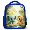 Olifant - Tijger - Bos - Jungle Kinderrugzak - Blauw middel -3d
