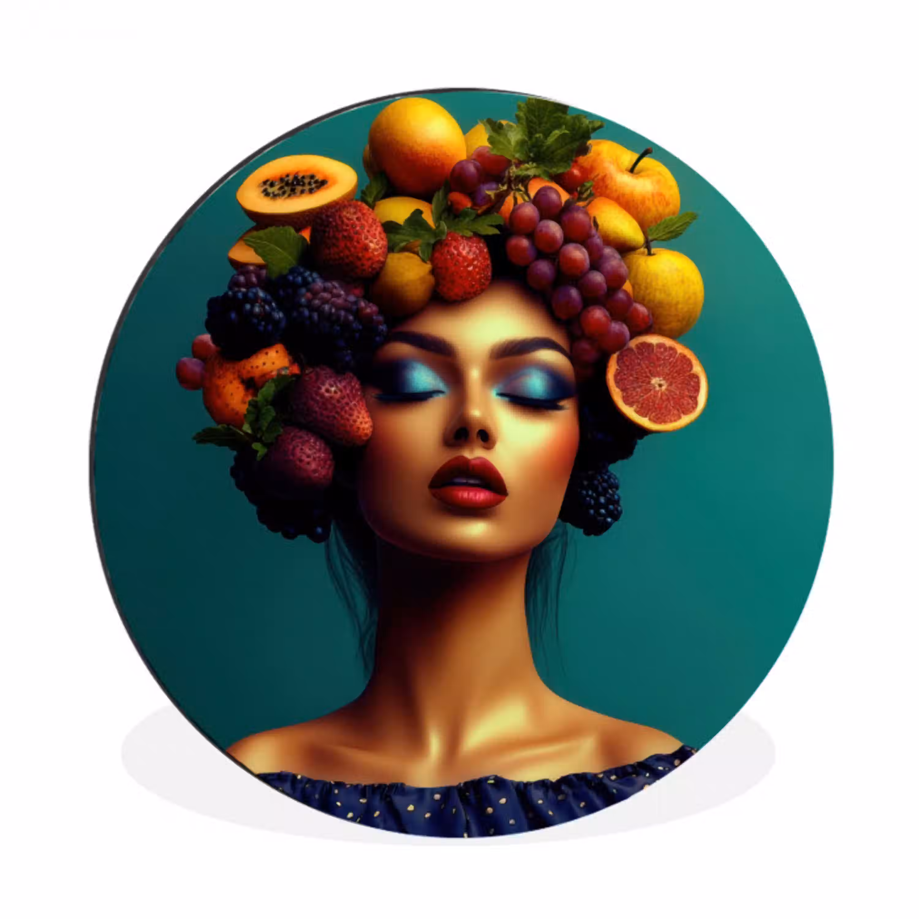Vrouw - Hoodtooi - Tropisch - Fruit - Druiven Wandcirkel aluminium klein -3d