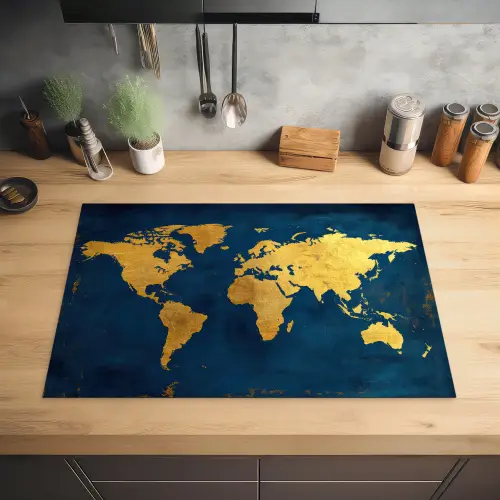 Wereldkaart - Goud - Donkerblauw Inductie beschermer vinyl 3mm klein -sfeer5