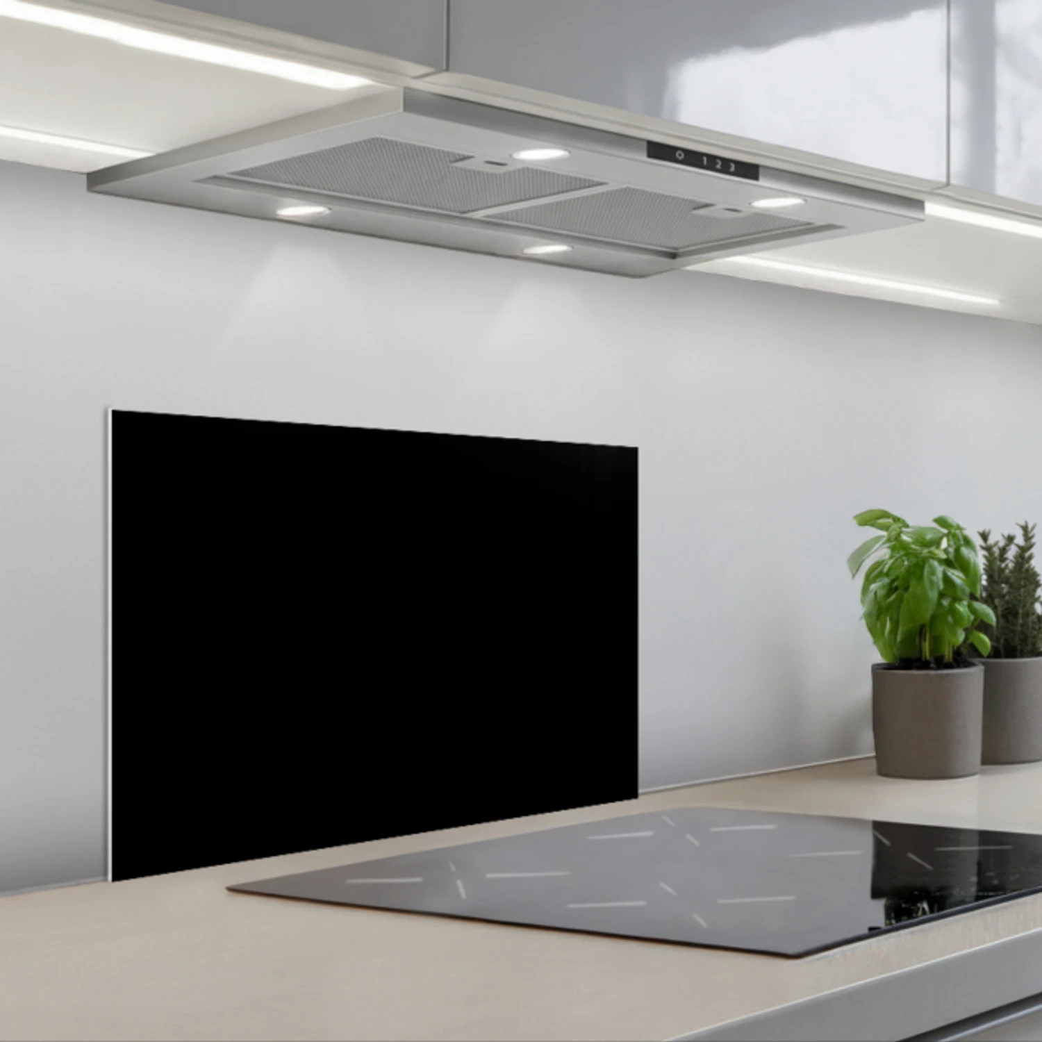Zwart - Effen kleur keuken achterwand spatscherm klein 900 -3d_schuin