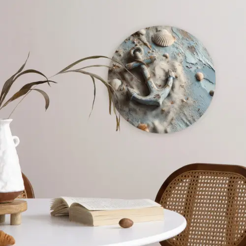 Anker - Hout - Schelpen - Zand Wandcirkel kunststof plaat 5mm dik klein -sfeer4