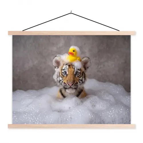 Welpje - Bad - Geel textielposter latten blank klein -3d