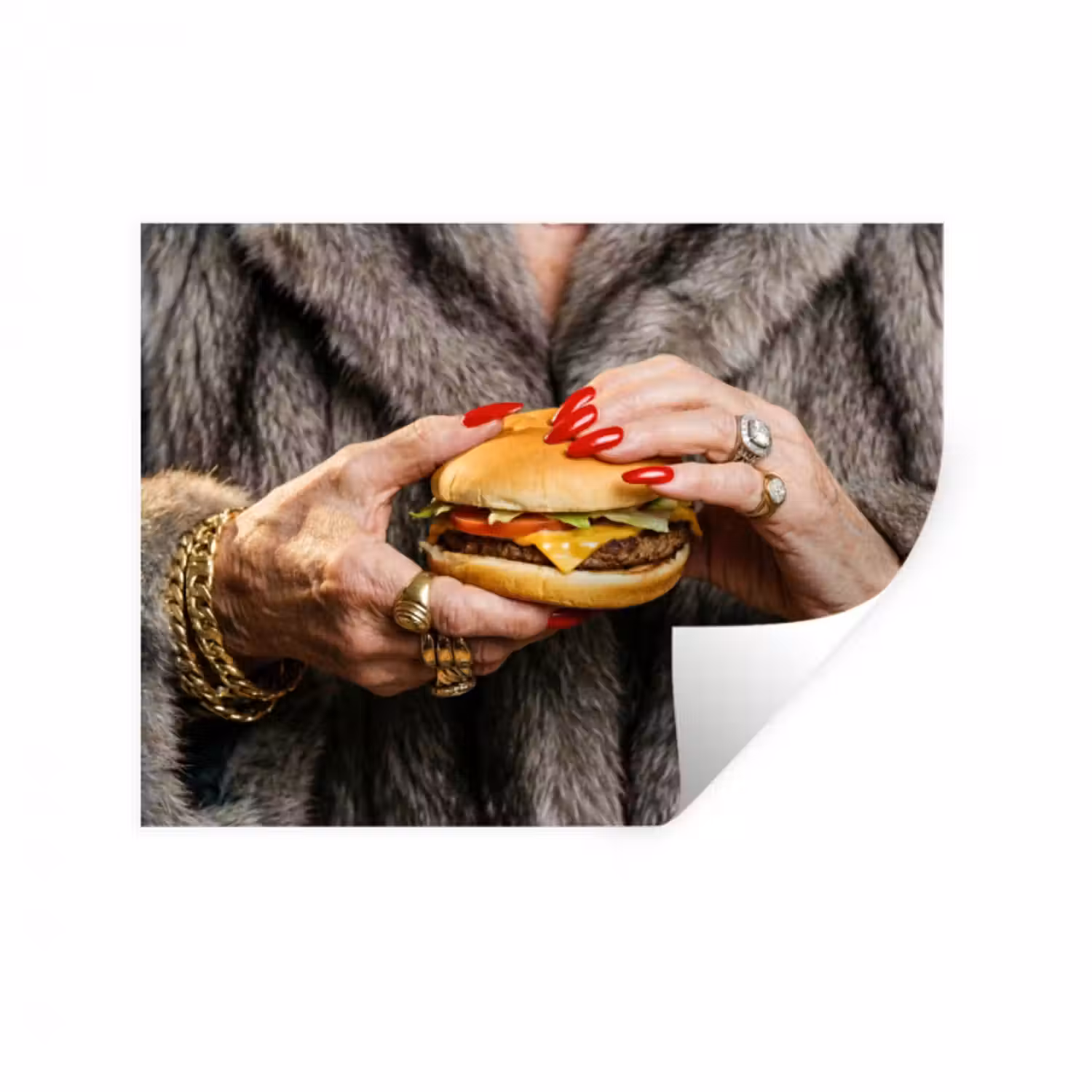 Wandtattoo – Frau - Hamburger - Pelzmantel
