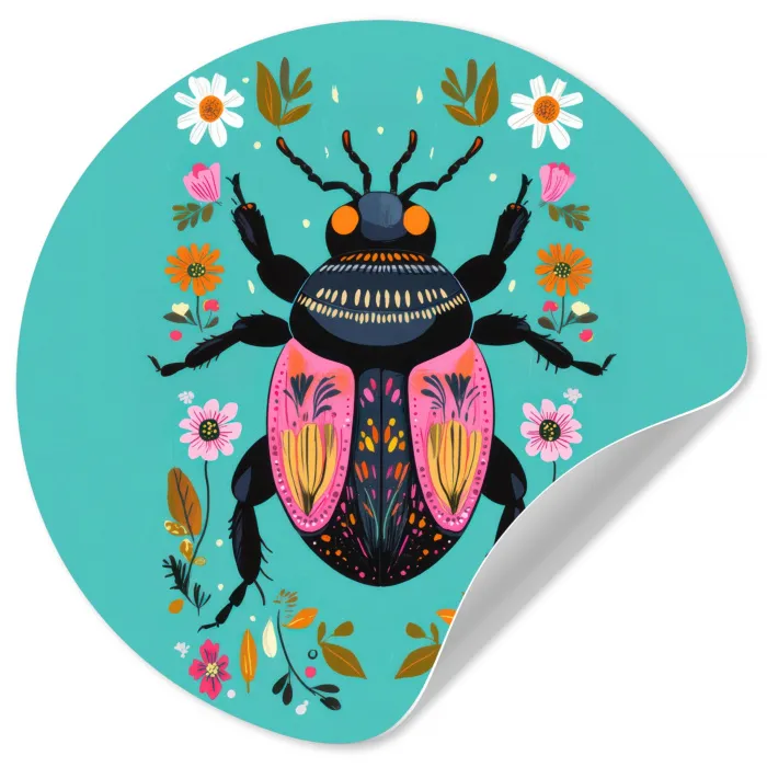 Kever - Bloemmotieven - Turquoise - Bladeren Wandcirkel behangsticker klein -3d