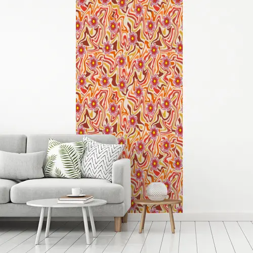 Retro - Bloemen - Patroon fotobehang vinyl groot 64 -woonkamer