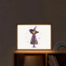 Heks - Paars - Sterren - Heksenhoed Light Box met batterij (Wandlamp kind) middel -sfeer1_kind