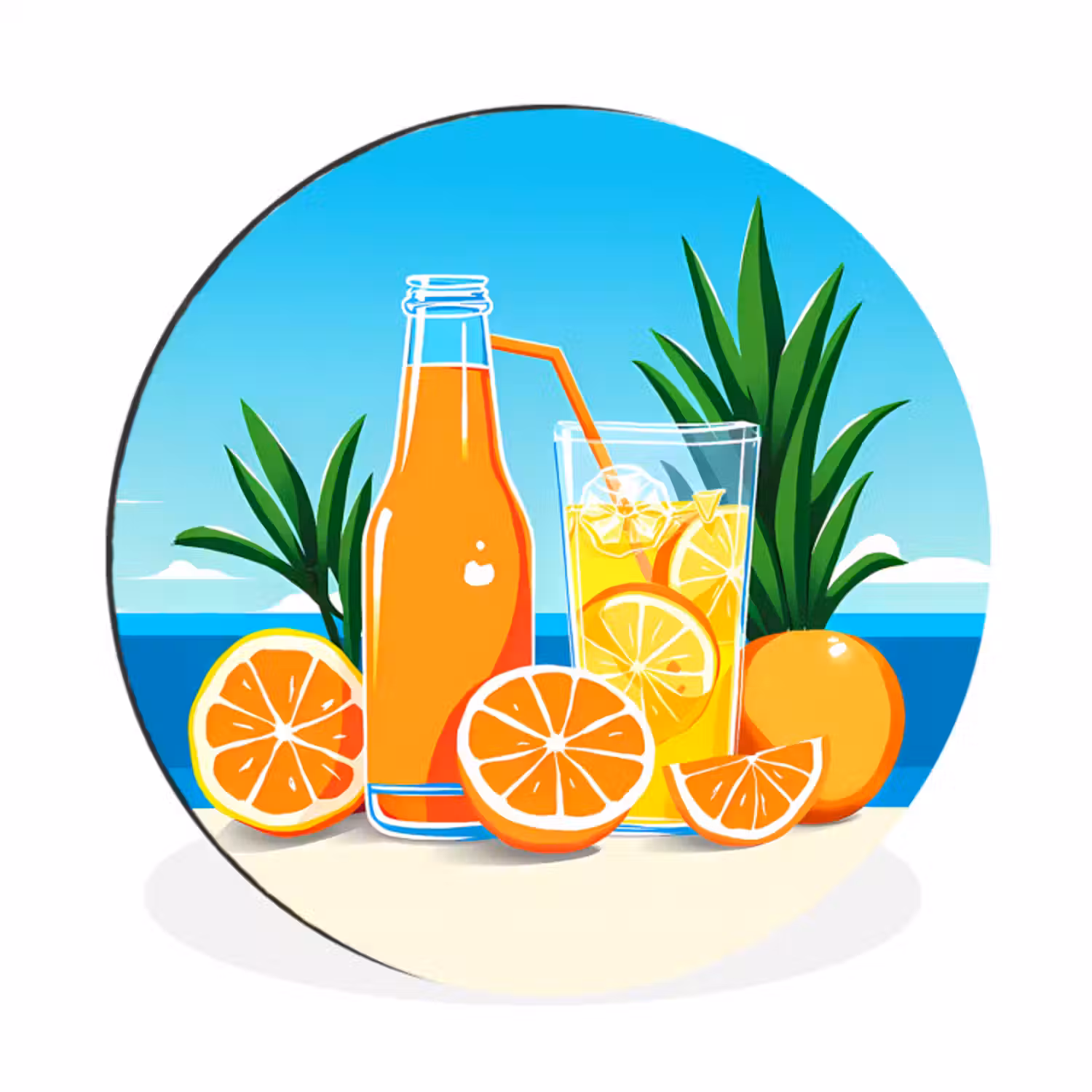 Wandcirkel - aluminium - Sinaasappels - Ijsblokjes -  Zee - Illustratie