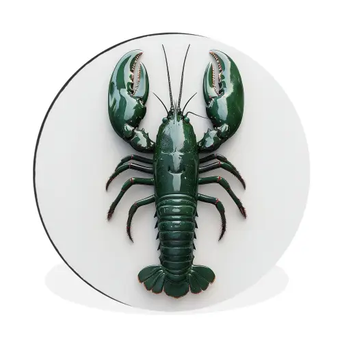 Kreeft - Glossier - Groen - Wit Wandcirkel aluminium klein -3d
