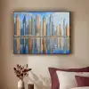 Skyline - Wolkenkrabbers - Water - Blauw Textielframe zwart klein -sfeer1