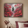 Rode bloemen - mistig - Man Textielframe zwart klein -sfeer1