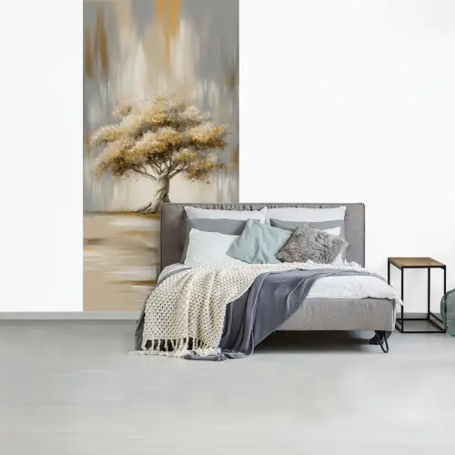 Boom - Bladeren - Abstract - Wit fotobehang vinyl groot -slaapkamer