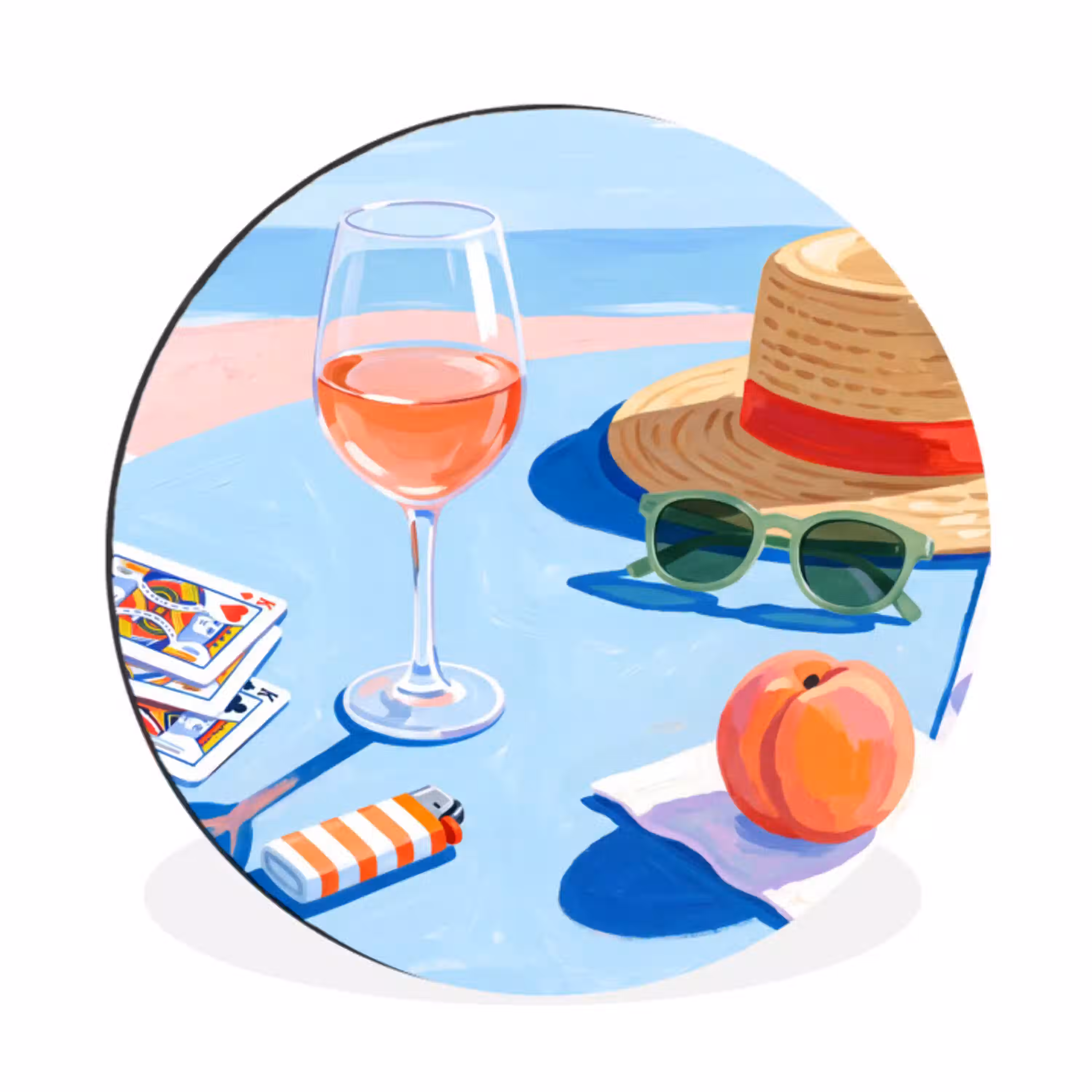 Strand - Picknick - Zomer Wandcirkel aluminium klein -3d
