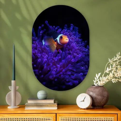 Koraal - Vis - Oranje - Zee Wandcirkel Ovaal Glas middel -sfeer2