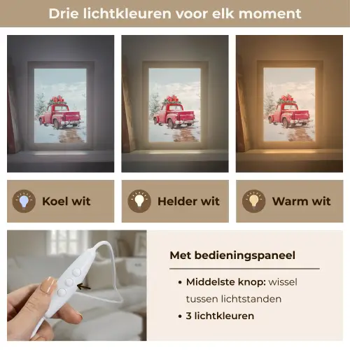 Auto - Rood - Cadeaus - Winter - Sneeuw - Kerst Light Box met kabel (Tafellamp) klein -USP_lichtkleurNL