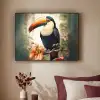 Toekan - Vogel - Bloemen - Planten Textielframe zwart klein -sfeer1