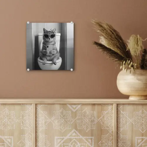 Kat - Telefoon - Toilet - Zwart - Wit plexiglas 5mm klein -sfeer5