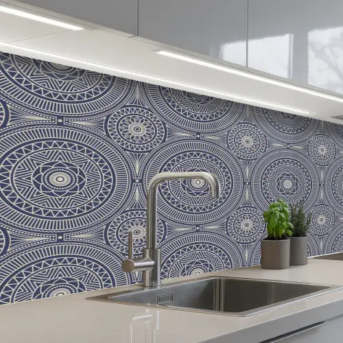 Mandala - Blauw - Patroon - Abstract keuken achterwand 2 middel 871 -3d_schuin