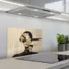 Gezicht - Bloemen - Zwart - Vrouw keuken achterwand spatscherm klein -3d_schuin