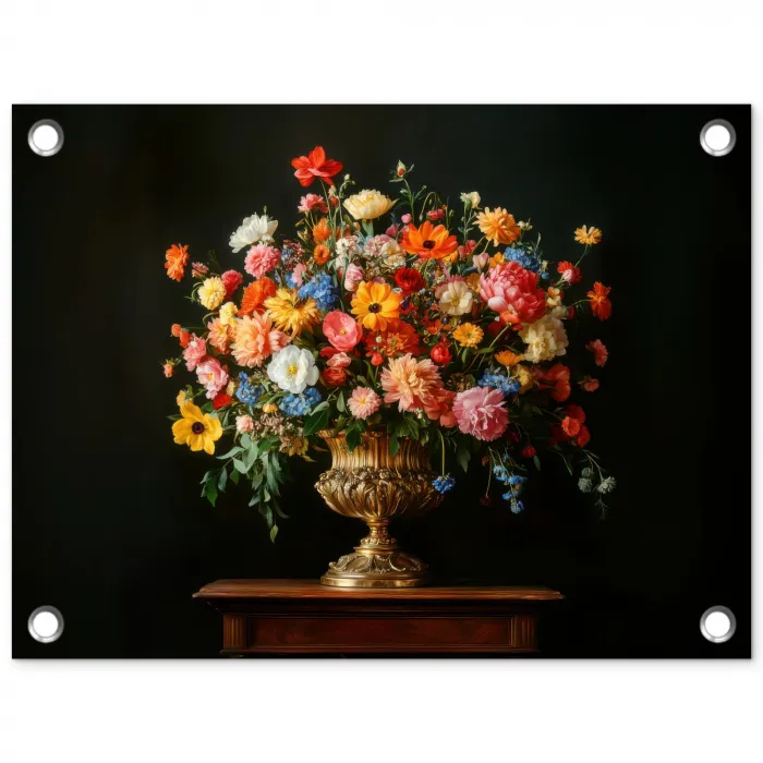 Goud - Bloemen - Kleuren - Vaas tuinposter los doek klein -3d